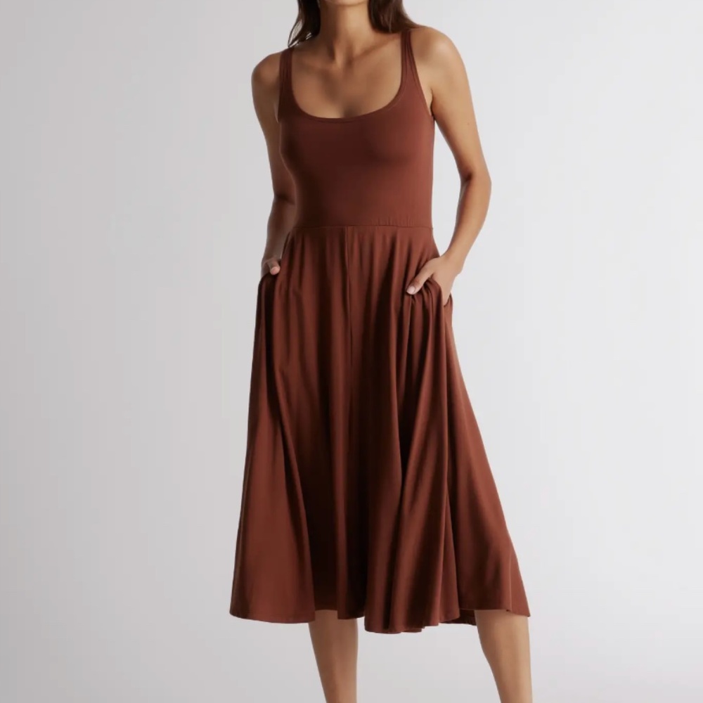 Quince Tencel Fit & Flare Midi Dress (Brown, Sz L)